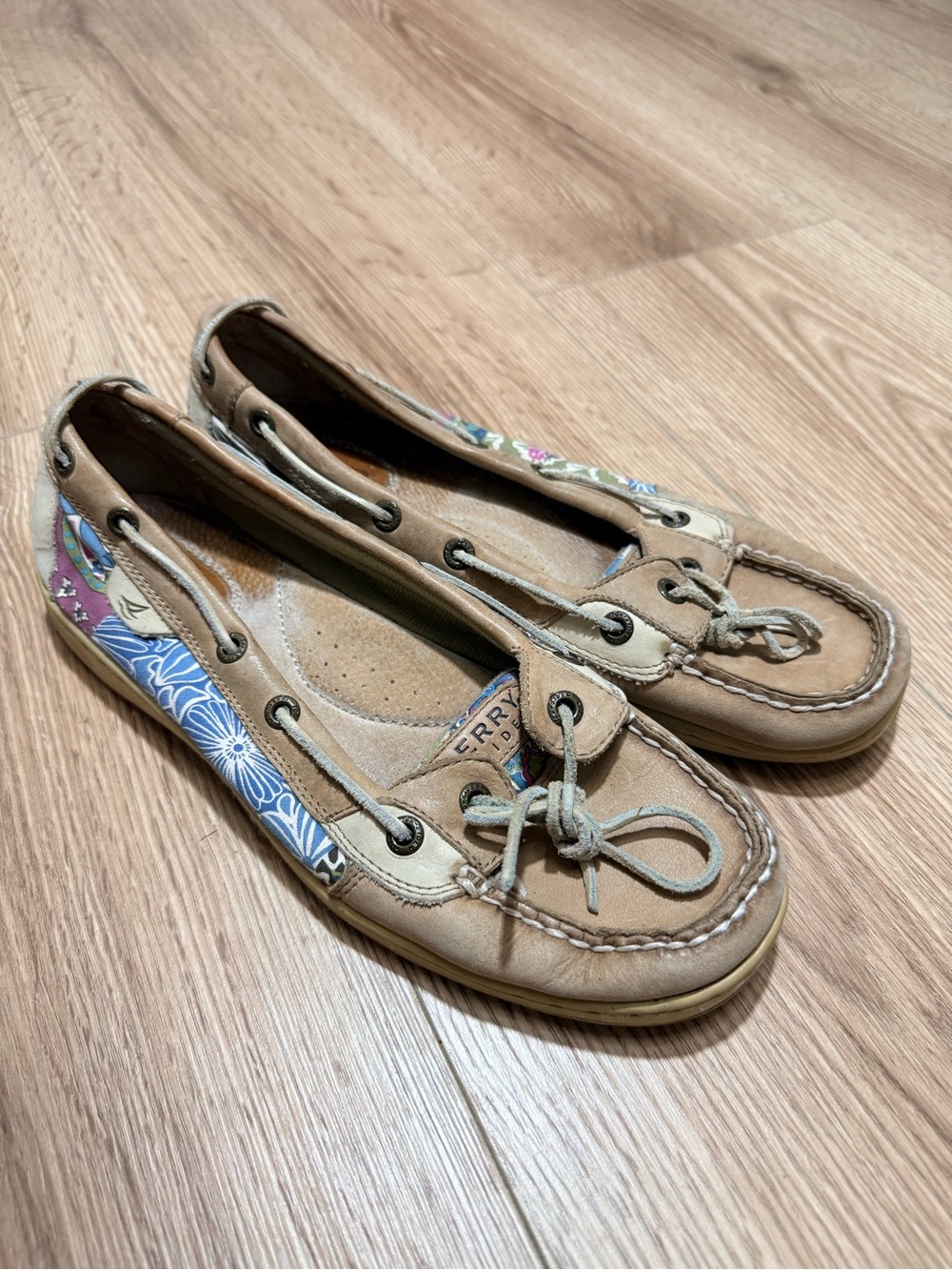 Sperry Top-Sider Women's Angelfish Boat Shoes Floral Patchwork Tan Leather 8.5
